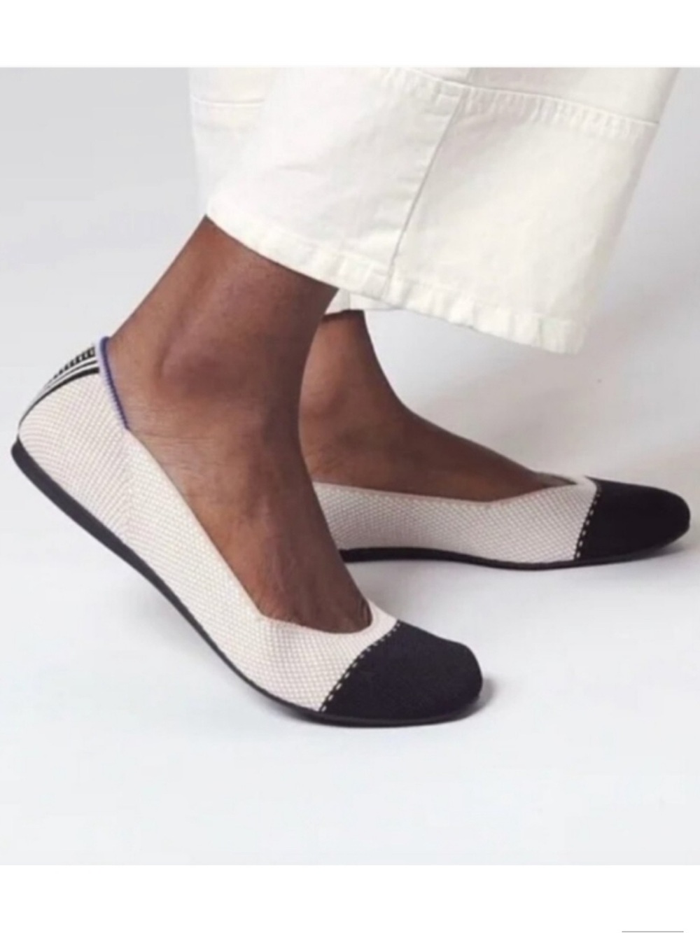 Rothy,s Classic Two-Tone Women's Ballet Flat - Black and Cream Size 12.5.